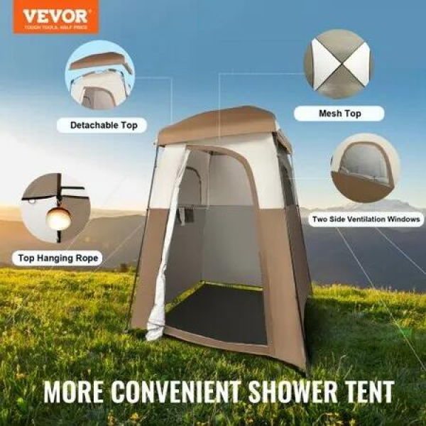 Camping Shower Tent, 66' x 66' x 87' 1 Room Oversize Outdoor Portable Shelter, Privacy Tent with Detachable Top, Pockets, Hanging Rope and Clothesline, for Dressing, Changing, Toilet, Bathroom