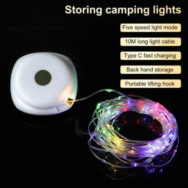 Camping String Light Flexible Multiple Lighting Modes Rechargeable Tent String Light Outdoor Decor Multicolor Light