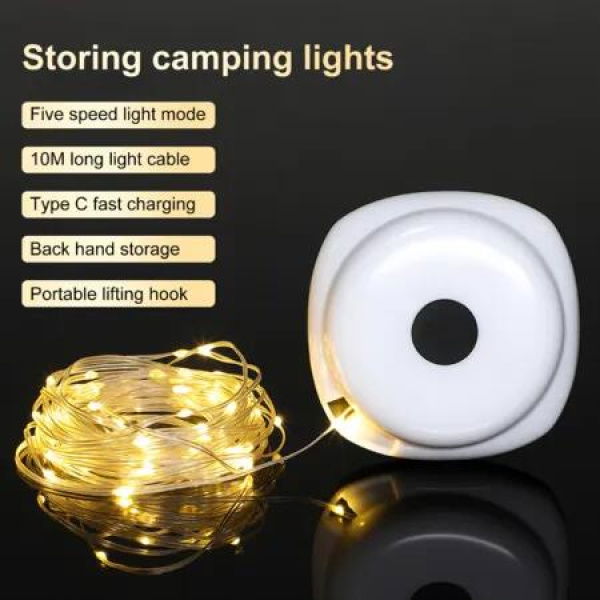 Camping String Light Flexible Multiple Lighting Modes Rechargeable Tent String Light Outdoor Decor Warm Light