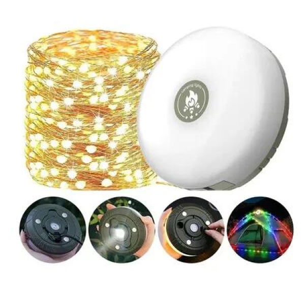 Camping String Lights, Outdoor String Lights 10 meters with 5 Lighting Modes, 2 in 1 Waterproof Portable Stowable Camping Lights