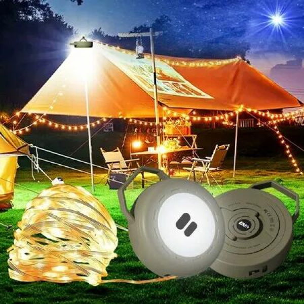 Camping String Lights Reel, Outdoor Portable Stowable String light, 10M Retractable LED Light for Outdoor Decor, 1Pack (Green)