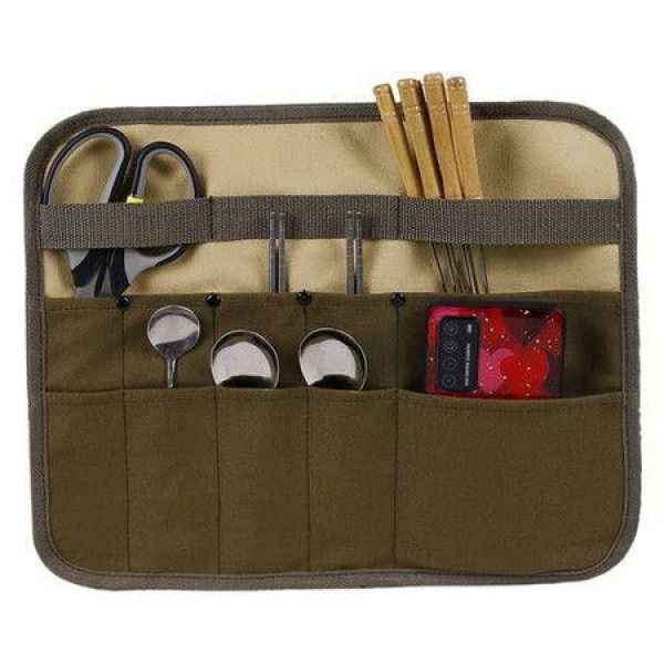 Camping Tableware BagCooking Utensil Canvas Organizer For Backpacking BBQ Camping Hiking