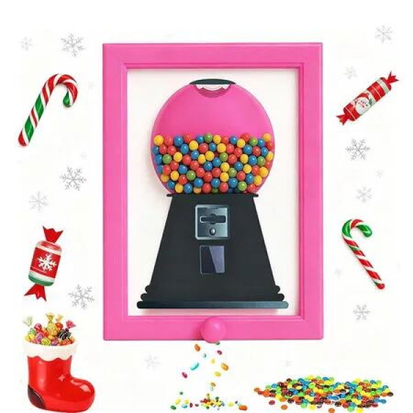 Candy Dispenser Picture Hanging, Candy Frame Dispenser, Handy Fast Distribution Candies, Nuts, Dog and Cat Treats, Suitable For Holiday Gifts, Pink