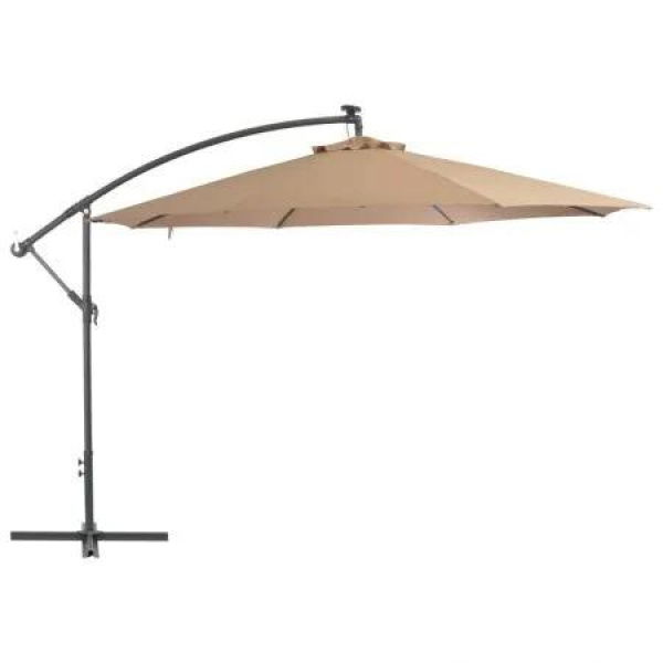 Cantilever Umbrella with LED Lights and Metal Pole 350 cm Taupe