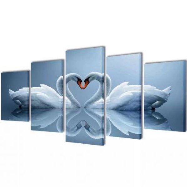 Canvas Wall Print Set Swan 200 X 100 Cm