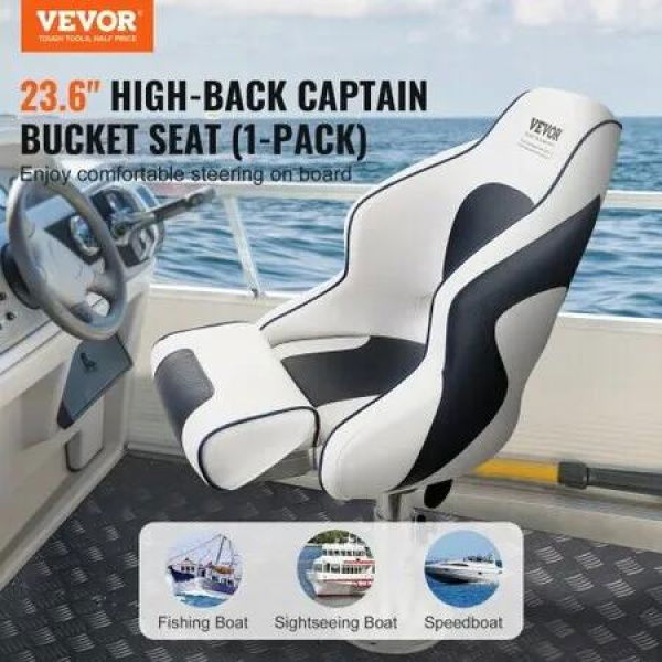 Captain Bucket Seat Boat Seat Flip Up Boat Seat with Thickened Sponge Padding Flip-up Bolster Boat Captain Chair Canoe 1-Piece