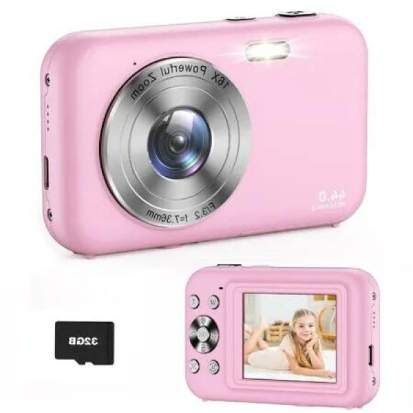 Capture Memories with the 1080P Kids Digital Camera - 32GB Card,Anti-Shake,44MP Point & Shoot,16X Zoom,Compact Design for Kids,Teens,tudents (Pink)