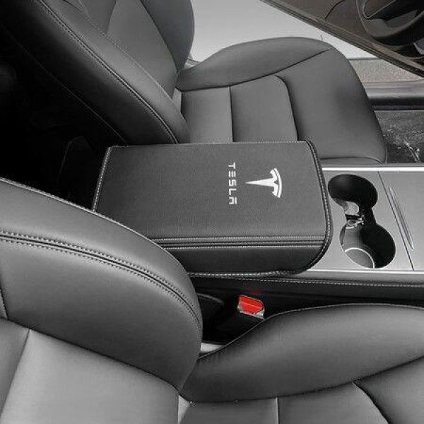 Car Armrest Box Cover For Tesla Model 3 Model Y 2017-2022 2023 Central Control Armrest Decoration Interior Car Accessories (Black)