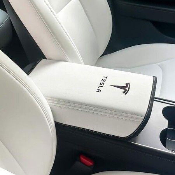 Car Armrest Box Cover For Tesla Model 3 Model Y 2017-2022 2023 Central Control Armrest Decoration Interior Car Accessories (White)