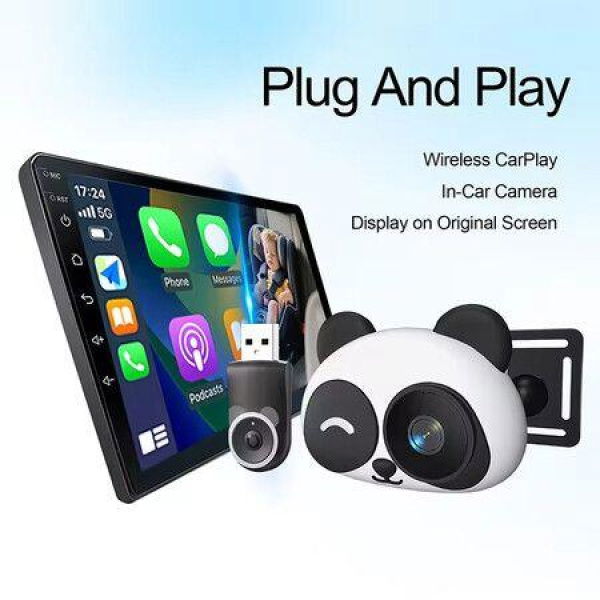 Car Camera CarPlay Adapter Plug-and-Play 1080P HD Rear Seat Monitor Display on Car Screen,150 Degree Wide Angle No-Glow Night View Split Screen Navigation