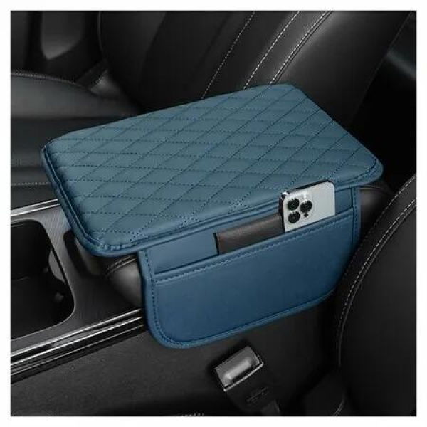Car Center Console Cover,Microfiber Leather Car Armrest Cover Cushion with 2 Storage Bags,Car Armrest Storage Box Car Interior Accessories (Blue)
