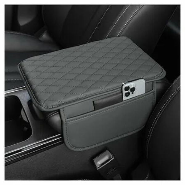 Car Center Console Cover,Microfiber Leather Car Armrest Cover Cushion with 2 Storage Bags,Car Armrest Storage Box Car Interior Accessories (Grey)