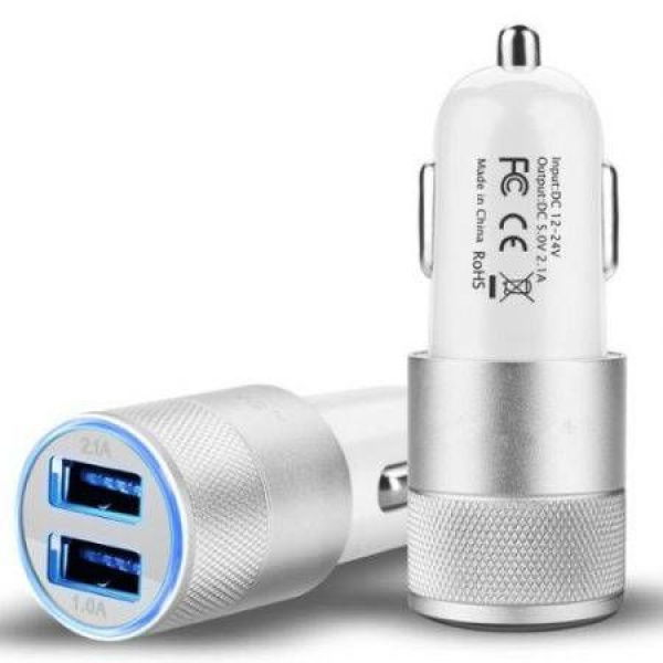 Car Charger 3.1A Dual USB Car Charger Rapid Cellphone Car Charger Auto Power Adapter - Silver.