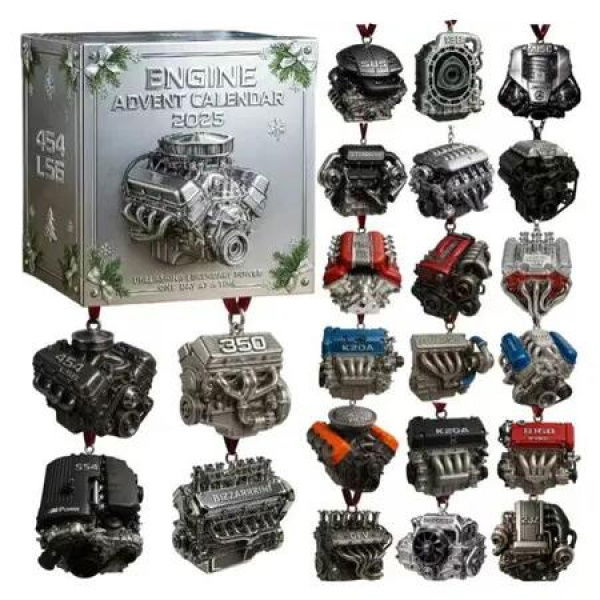 Car Engine Advent Calendar 2025, 2D Acrylic Car Engine Ornament for Men Women Boys Girls, 24 Days Christmas Countdown Advent Calendar