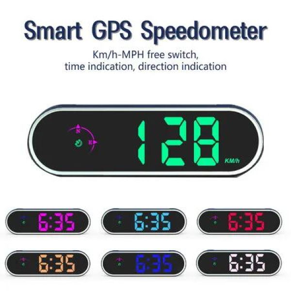 Car Headup Display GPS Digital Speedometer KM/H Colorful LED Display Clock & Compass Function Overspeed Alarm for Car Truck SUV RV