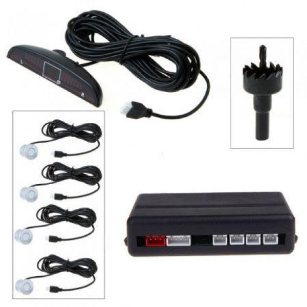 Car LED Parking Reverse Backup Radar System + 4 Sensor Silver