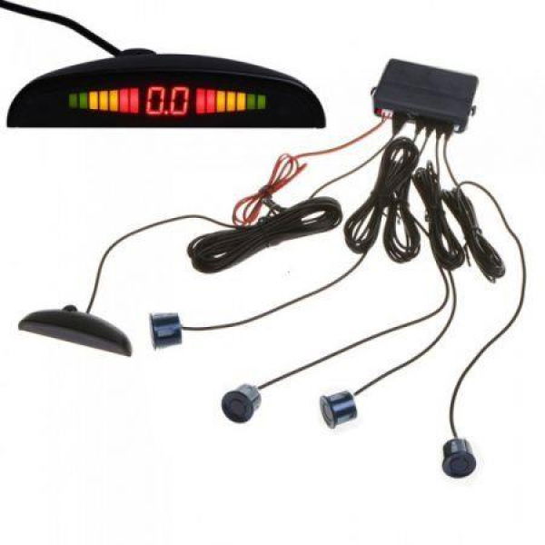 Car LED Parking Reverse Backup Radar System With Backlight Display + 4 Sensors Blue.