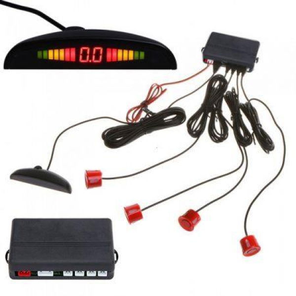 Car LED Parking Reverse Backup Radar System With Backlight Display + 4 Sensors Red.