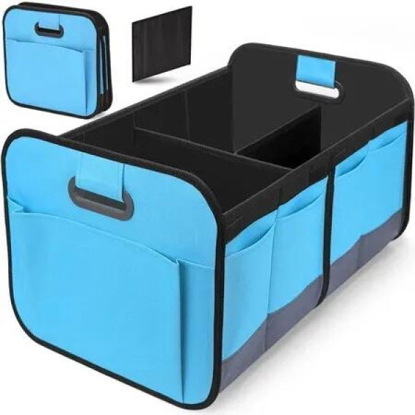 Car Organizer Trunk Storage Box Oxford Cloth Storage Box Large Capacity Foldable For Any Cars and SUV,Collapsible Multi-Compartment Organizer Blue
