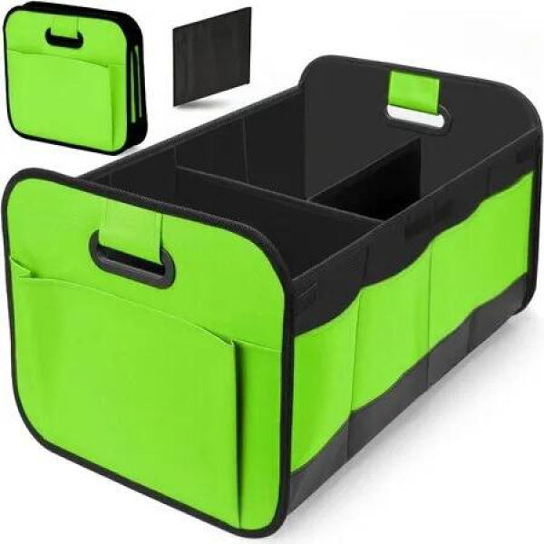 Car Organizer Trunk Storage Box Oxford Cloth Storage Box Large Capacity Foldable For Any Cars and SUV,Collapsible Multi-Compartment Organizer Green