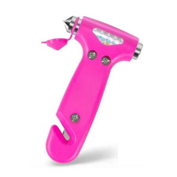 Car Safety Hammer Gift, 2 in 1 Tool with Window Breaker and Seat Belt Cutter, Safety Emergency Car Escape Tool, Pink