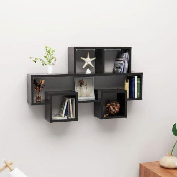 Car-shaped Wall Shelf High Gloss Black 82x15x51 Cm Engineered Wood