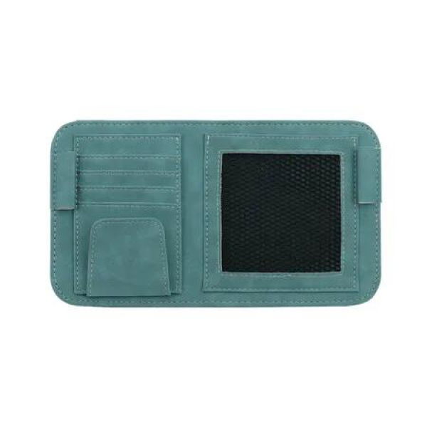Car Sun Visor Organizer, Small Leather Auto Visor Storage Organizer, Vehicle Multi Pocket Document Holder for License, Card, Pen, Sunglasses (Blue)
