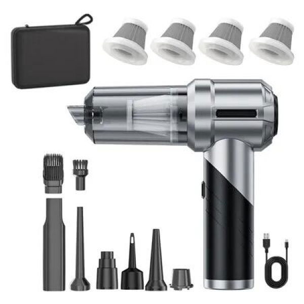 Car Vacuum Portable Cordless with 15000PA Super Suction, 4 in 1 Portable Air Blower/Car Vacuum Foldable Handheld Rechargeable Brushless Motor