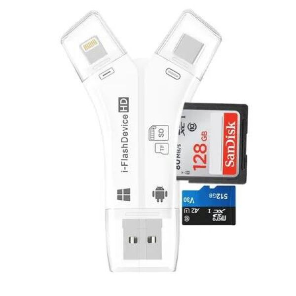 Card Reader for iPhone Reads Both SD TF Memory Simultaneously for Trail Camera Hunting Game Camera Viewer Plays Video Photo,White (Only Card Reader)