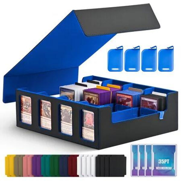 Card Storage Box With Commander Display 3500+ Deck Box For Mtg With Removable Cover Fits Magic Tcg Ptcg Sports Cards 12 Dividers,4 Stoppers