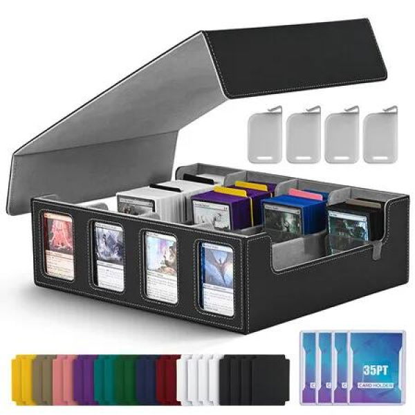 Card Storage Box With Commander Display 3500+ Deck Box For Mtg With Removable Cover Fits Magic Tcg Ptcg Sports Cards 12 Dividers,4 Stoppers