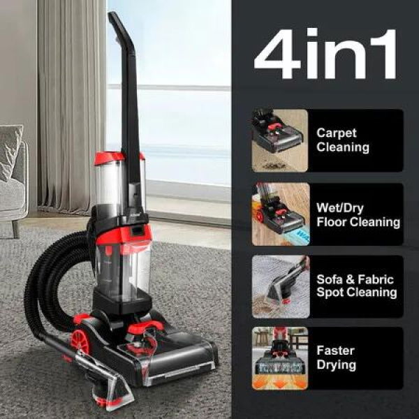 Carpet Cleaner Upholstery Wet Dry Hard Floor Sofa Spot Rug Stain Remover Vacuum 4in1 Deep Cleaning Machine Faster Drying Portable with Heater