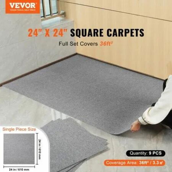 Carpet Tiles Peel and Stick 24x 24 Squares Self Adhesive Carpet Floor Tile Soft Padded Carpet Tiles Easy Install DIY for Bedroom Living Room Indoor Outdoor