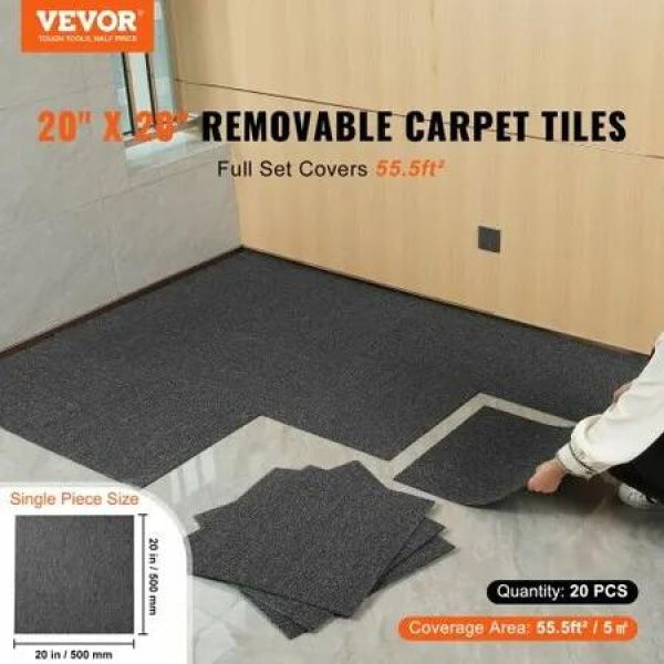 Carpet Tiles Reusable 20'x 20' Carpet Squares With Padding Attached Soft Padded Carpet Tiles Easy Install DIY for Bedroom Living Room Indoor Outdoor