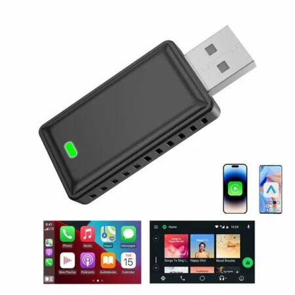 CarPlay Wireless Adapter for iPhone and Android Auto Wired to Wireless Connection Plug and Play for OEM Systems