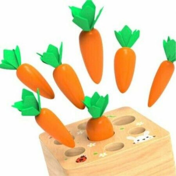 Carrot Harvest Game Wooden Toy For Boys And Girls 6M+ - Shape Sorting Matching Puzzle Toy With 7 Sizes Carrots Montessori Toy Gift For Toddlers.