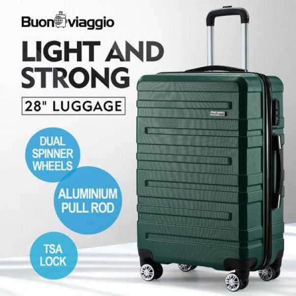 Carry On Luggage Suitcase Traveller Bag Travel Hard Shell Case Lightweight With Wheels Checked Travelling Rolling Trolley TSA Lock Green