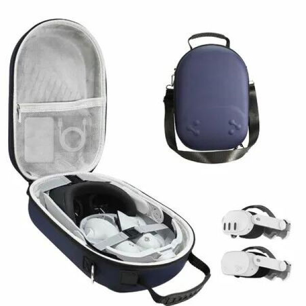 Carrying Case Compatible with Oculus Meta Quest 3/3S,VR Headset Elite Strap and Touch Controller Accessories Carry Case,Hard Shell Travel Storage Bag(Blue)