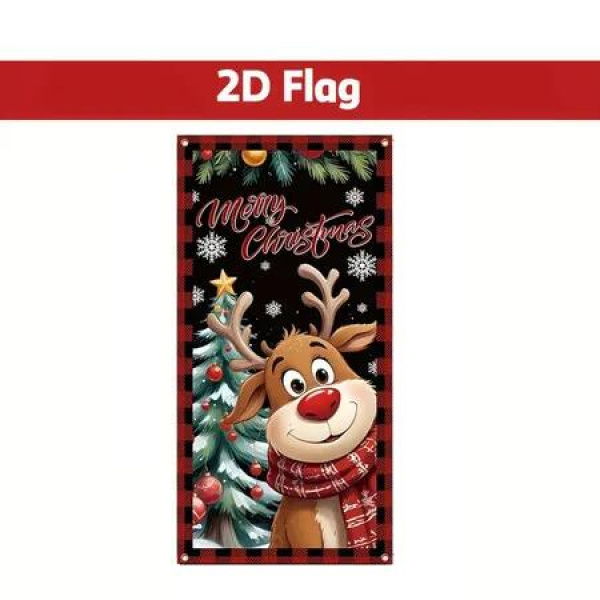 Cartoon Elk Christmas Door Curtain 2D Flag 90x180cm Ideal For Christmas Decorations And Festive Events