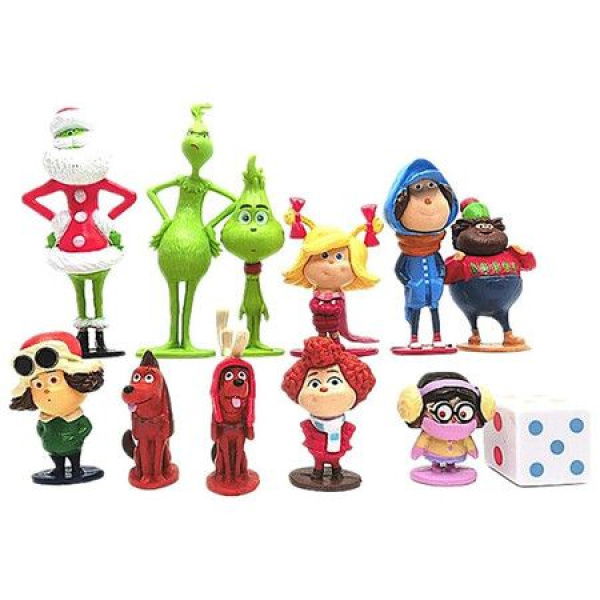 Cartoon Grinch Character Ornaments Monster Doll Toy Gifts For Kids Fans 12 Pieces