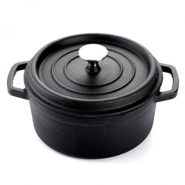 Cast Iron 24cm Enamel Porcelain Stewpot Casserole Stew Cooking Pot With Lid 3.6L Black.