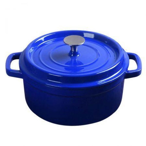 Cast Iron 24cm Enamel Porcelain Stewpot Casserole Stew Cooking Pot With Lid 3.6L Blue.