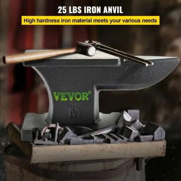 Cast Iron Anvil, 25 Lbs(11kg) Single Horn Anvil with 6.8 x 3.5 inch Countertop and Stable Base, High Hardness Rugged Round Horn Anvil Blacksmith, for Bending, Shaping