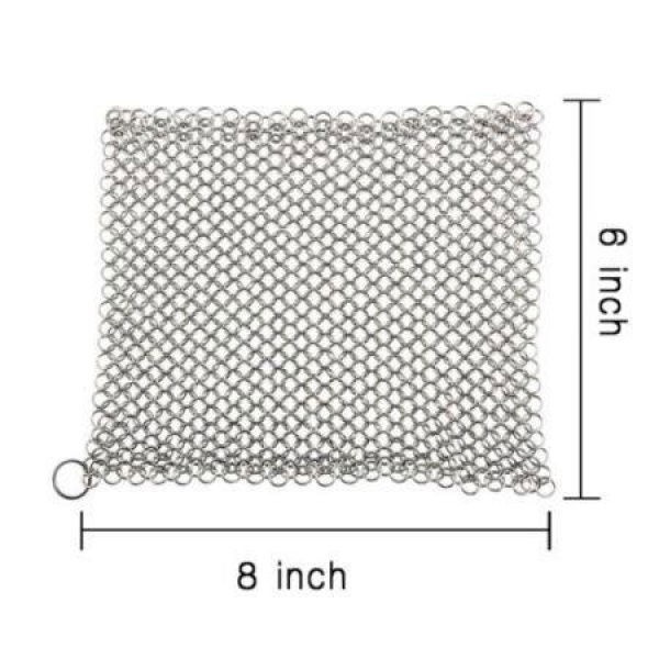 Cast Iron Cleaner XL 8x6 Inch Stainless Steel Chainmail Grit Scrubbing Easy Use