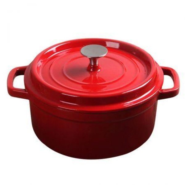 Cast Iron Enamel 24cm Porcelain Stewpot Casserole Stew Cooking Pot With Lid 3.6L Red.