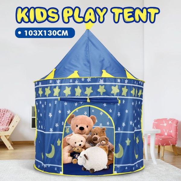 Castle Play Tent For Boys Girls Night-Sky Kids Play House Star Moon - Blue