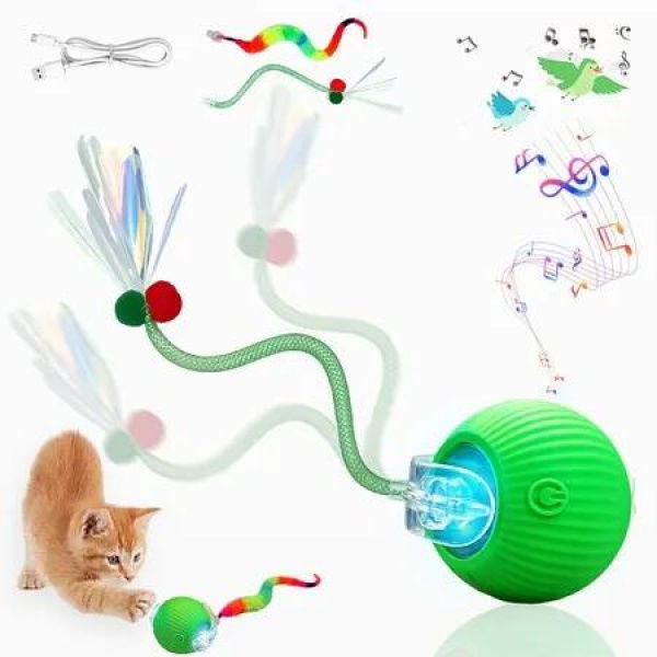 Cat Ball Toy Speedy Tail 2.0 Cat Toy,Interactive Cat Toy Ball,Stimulating Toys and Juguetes para Gatos,Cat Toys for Bored Indoor (Green)
