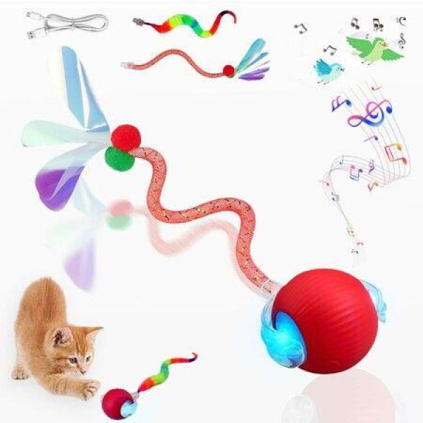 Cat Ball Toy Speedy Tail 2.0 Cat Toy,Interactive Cat Toy Ball,Stimulating Toys and Juguetes para Gatos,Cat Toys for Bored Indoor (Red)