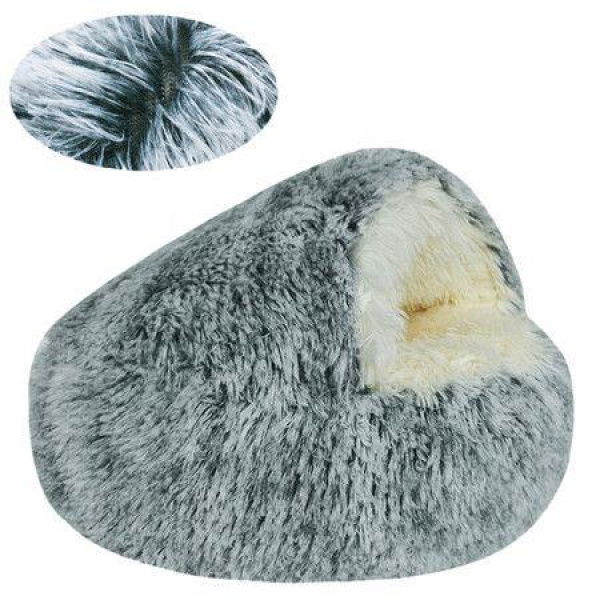 Cat Bed Winter Warm Shell Semi-Enclosed Cat Litter Pet Cat Bed Puppy Cat Soft Self-Warming Plush Bed For Pets (50cm Light Grey)