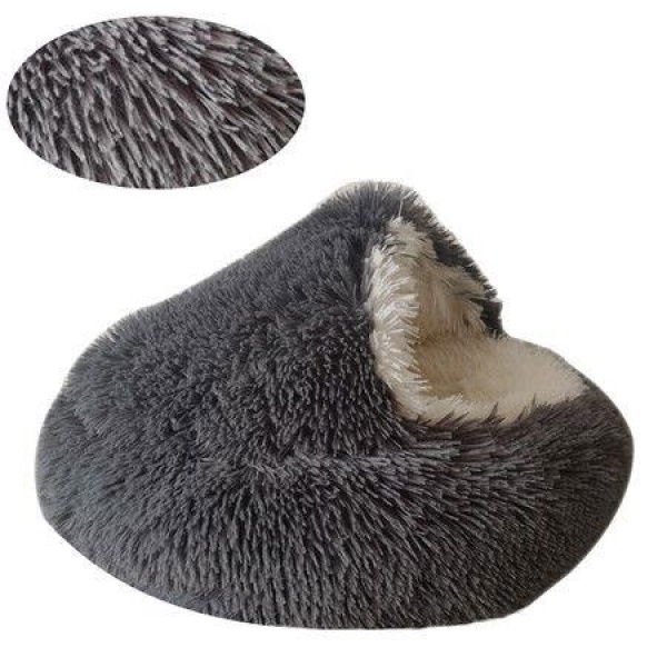 Cat Bed Winter Warm Shell Semi-Enclosed Cat Litter Pet Cat Bed Puppy Cat Soft Self-Warming Plush Bed For Pets (60cm Deep Grey)